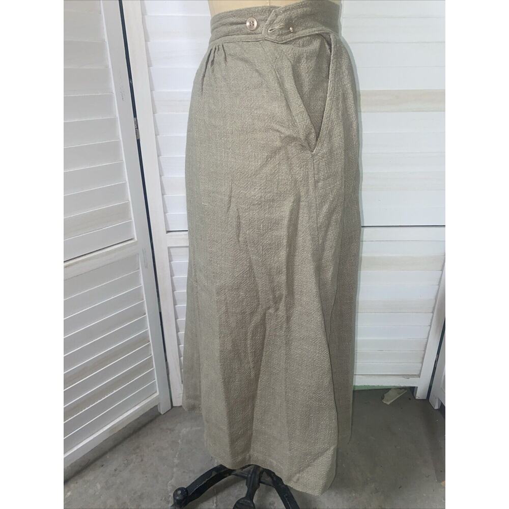 Vintage 60s Sangam Imports Midi A Line Skirt Khaki Cotton Sz Small - Picture 2 of 11